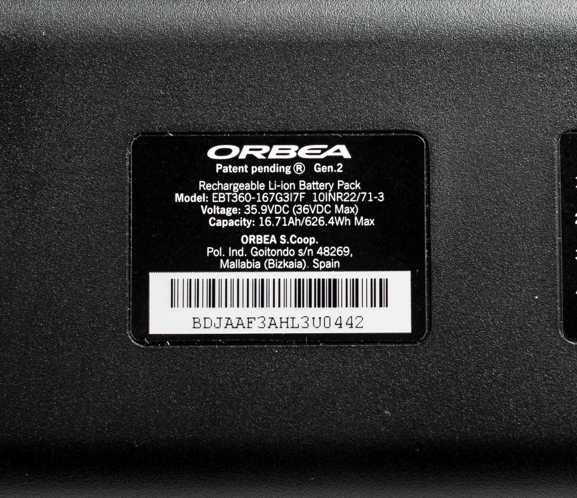 Orbea RS Gen2 Internal 630 Wh battery - rear