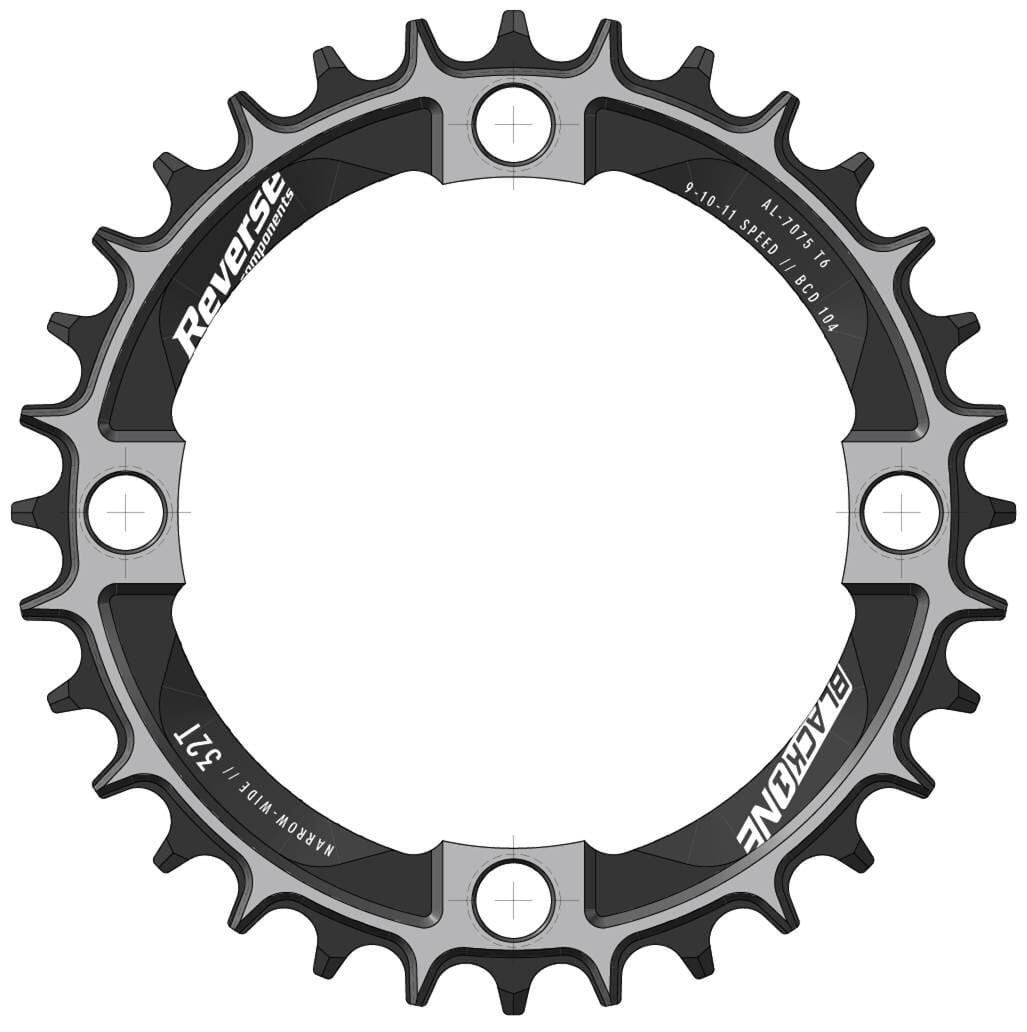 REVERSE chainring Black One 104mm 32/34/36T Narrow-Wide black/silver 32