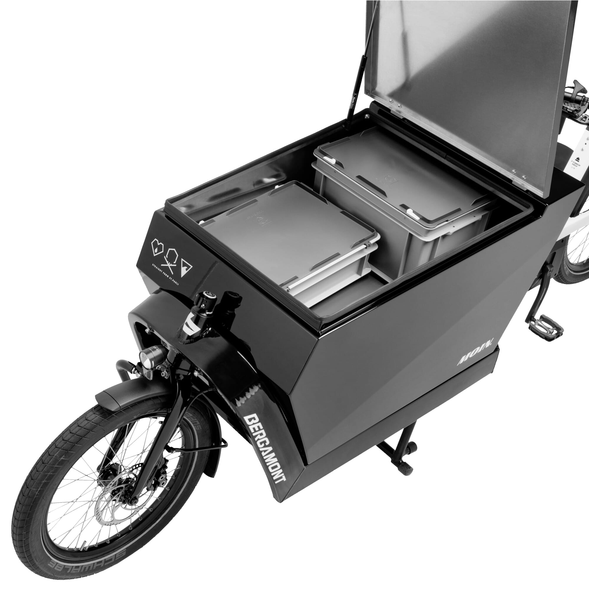Lockable Alu Transport box Bergamont E-Cargoville LJ open & charged
