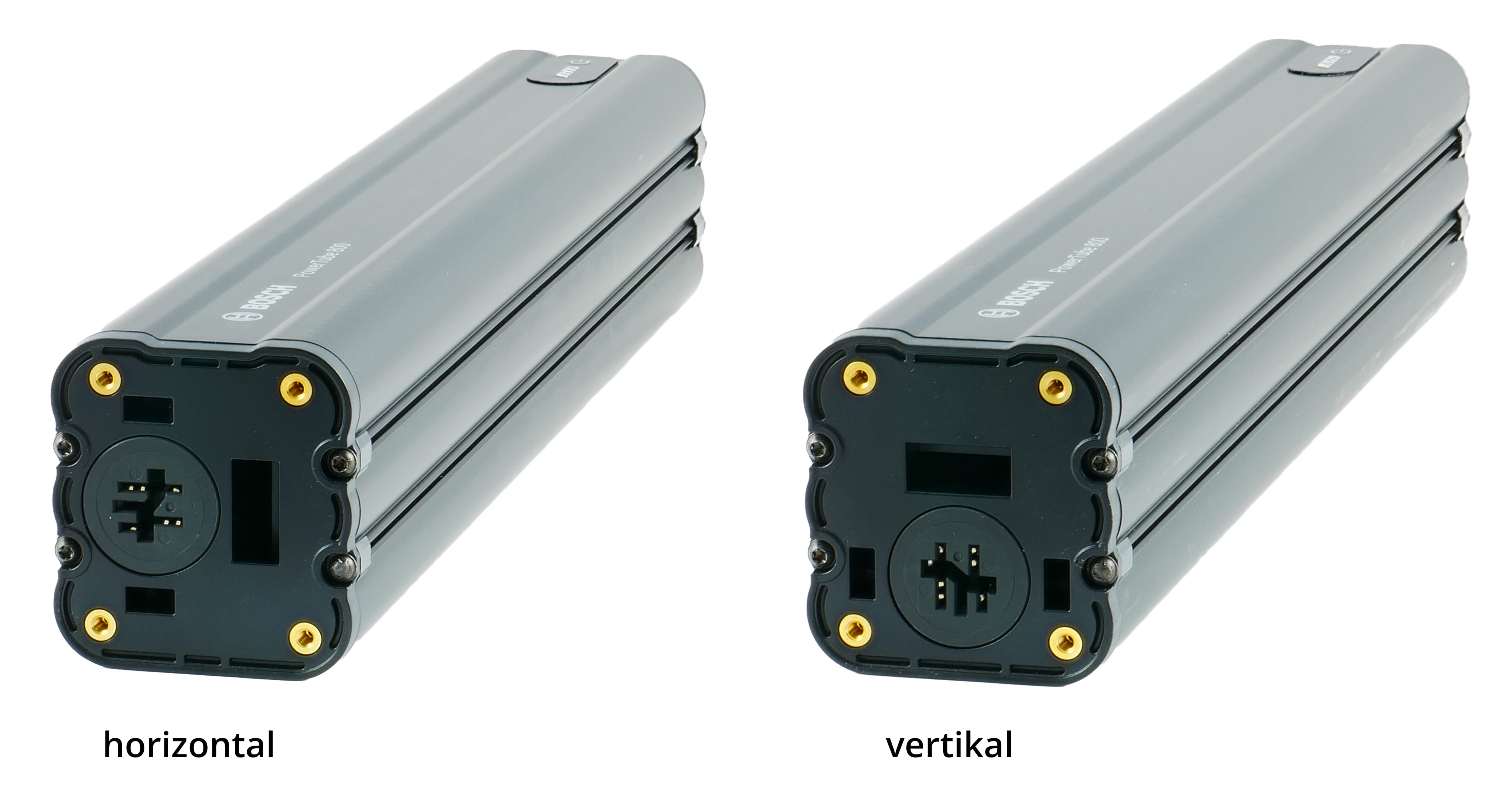 Bosch PowerTube 800 Wh front views horizontal & vertical